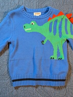 Cat & Jack Dinosaur Sweater Toddler 3T Blue Knit Pullover Spikes Kids (G2)